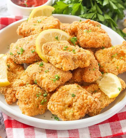 Golden fried catfish bites served hot and crispy at Preva Kitchen Redford MI