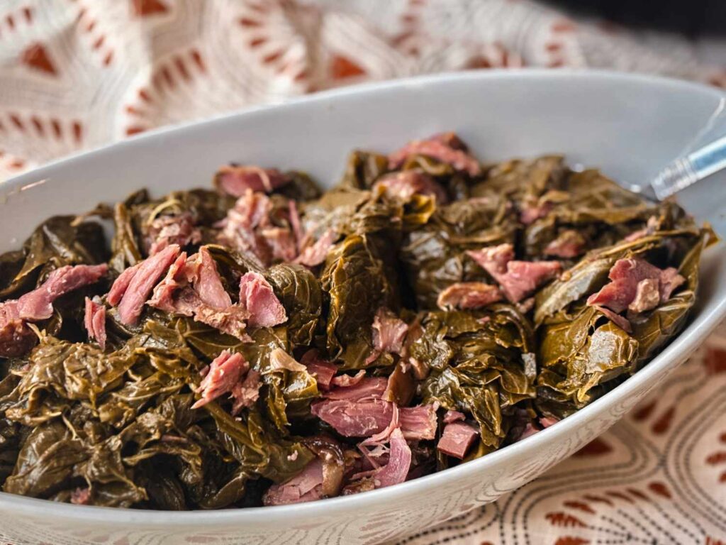 Slow-simmered collard greens with smoked turkey at Preva Kitchen Redford MI