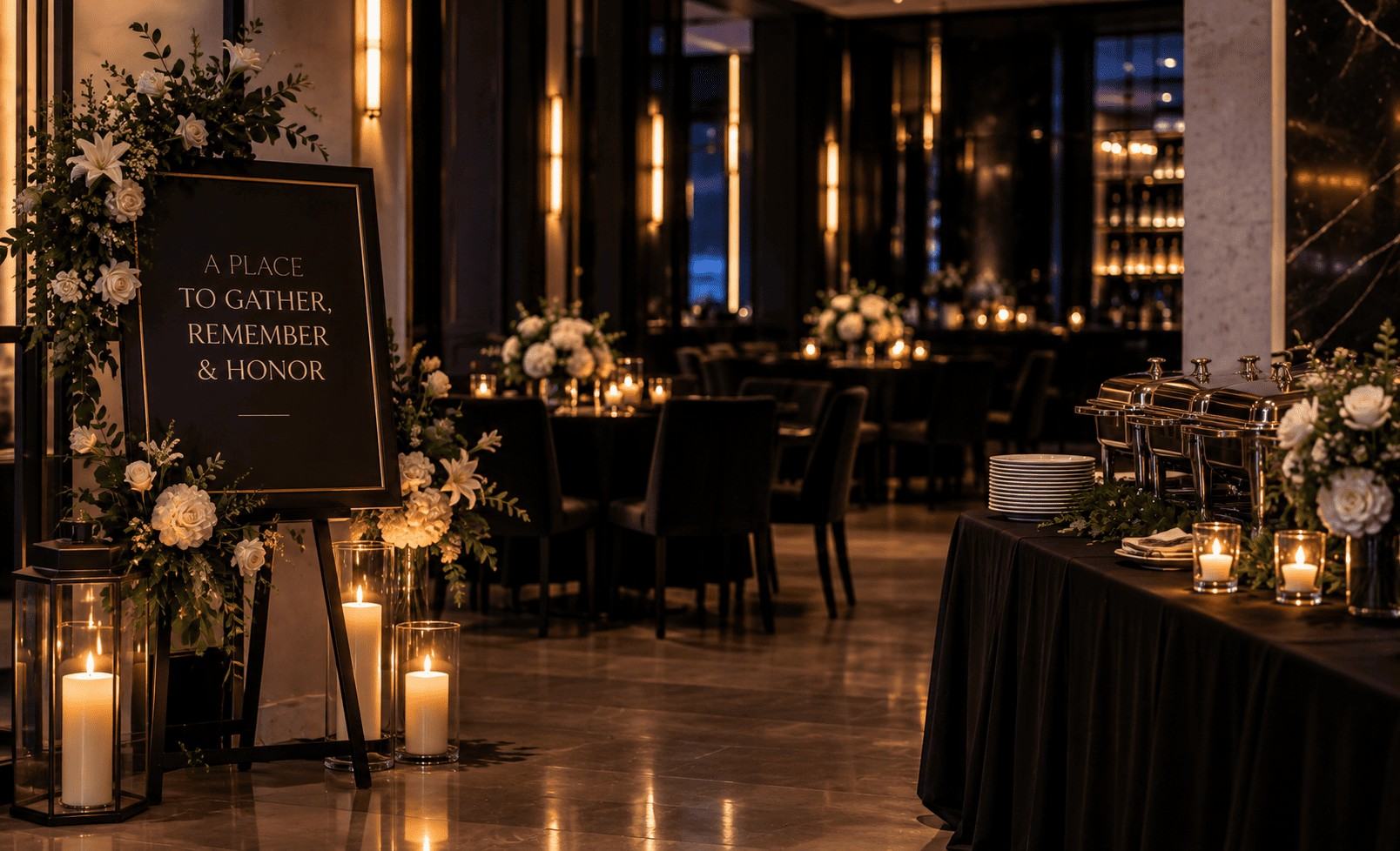 Private dining room for a repast gathering at PREVA in Redford, Michigan