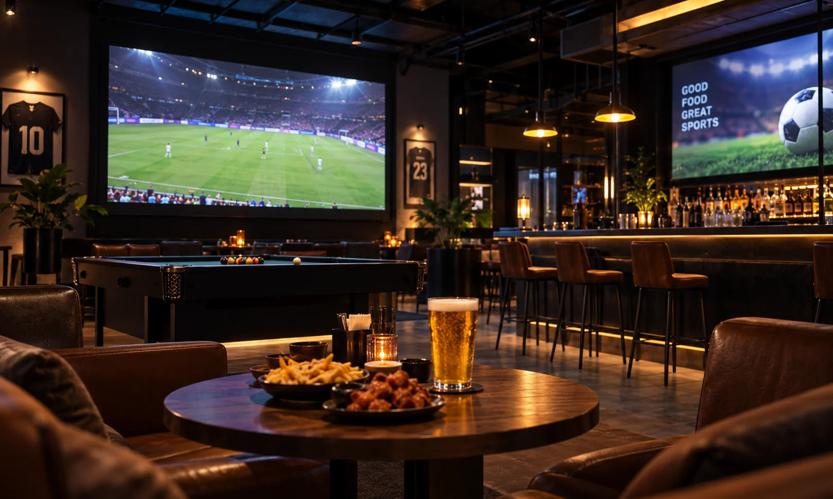 Bar and screens at PREVA in Redford, Michigan